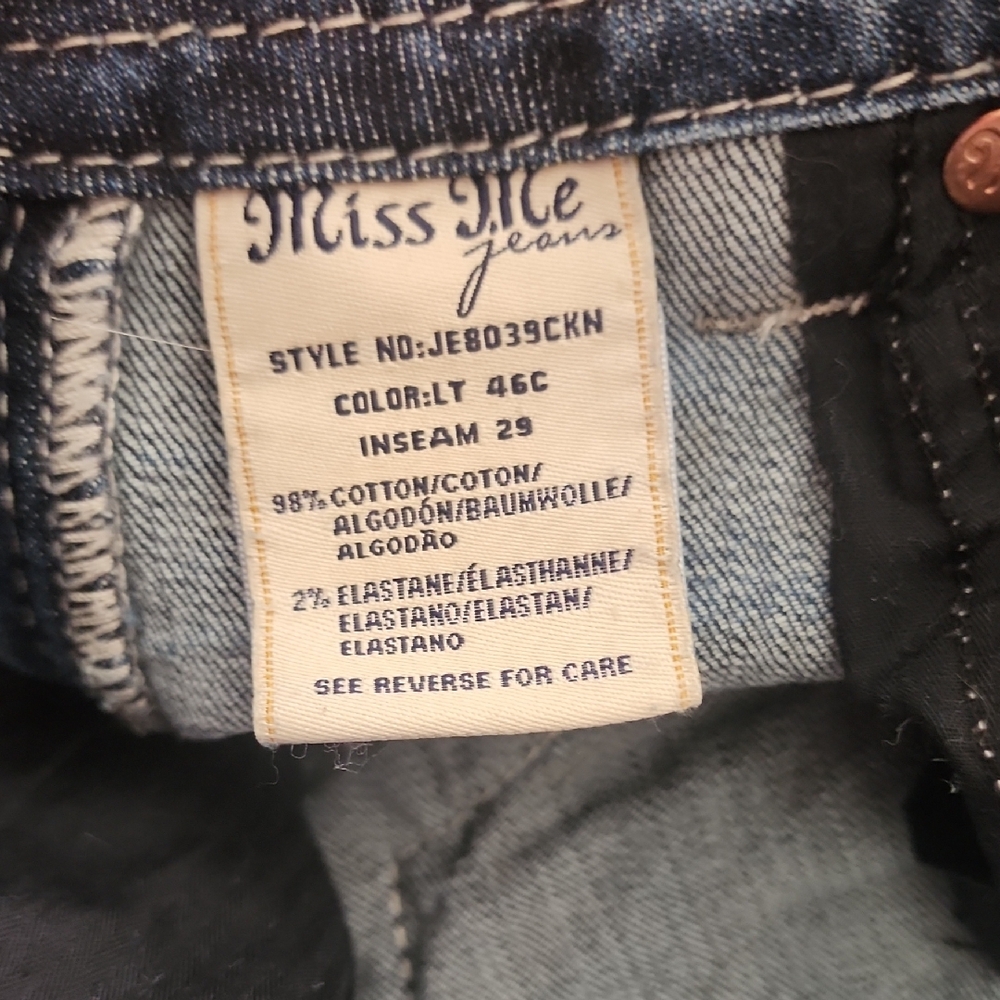 Miss Me Distressed Signature Rise Cuffed Skinny Blue Jeans Size: 27 - Picture 12 of 13